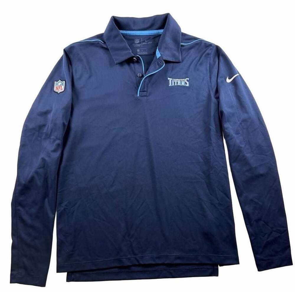 Nike Tennessee Titans Long Sleeve Polo Size M Navy On Field Dri-Fit